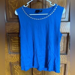 Rafaella Cobalt Blue Sleeveless Top with Beaded Neckline
